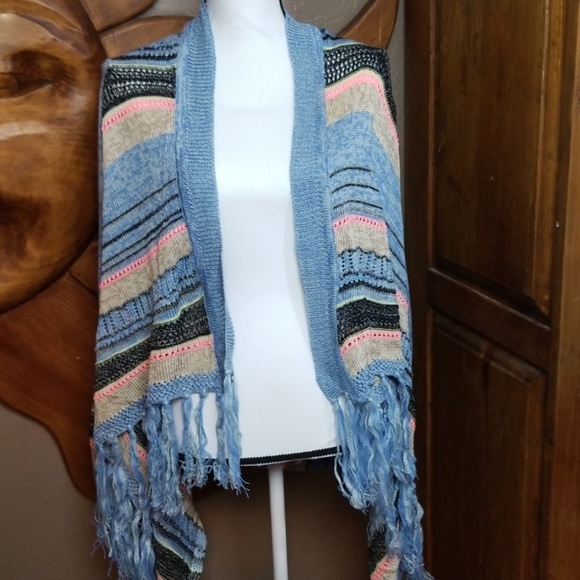 Blue Striped Boho Knitted Cardigan - Picture 6 of 8